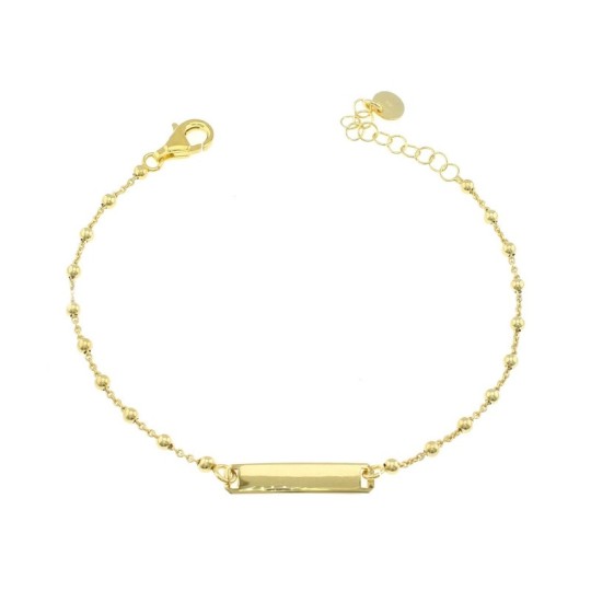 Bracciale pallina alternata con targa centrale placcato oro giallo in argento 925