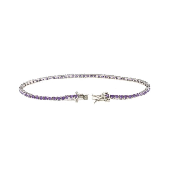 Bracciale tennis con zirconi viola da 2 mm placcato oro bianco in argento 925 (Lunghezza 18 cm)