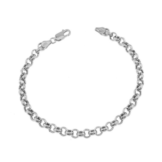 Bracciale maglia rolò da 5 mm. placcato oro bianco in argento 925