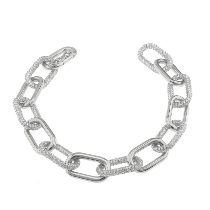 Oval mesh bracelet with white zircon...