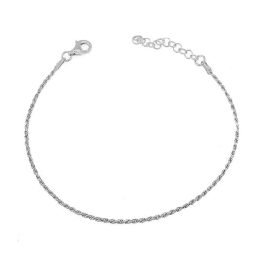 White gold plated rope link bracelet in 925 silver