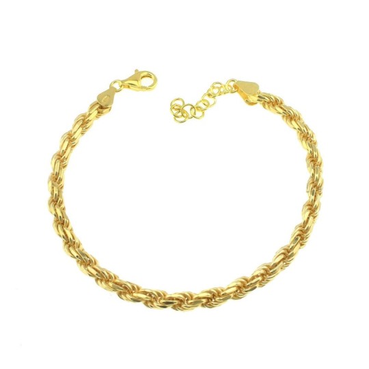 Yellow gold plated rope link bracelet in 925 silver