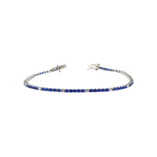 Tennis bracelet with 5 blue and 1 white zircons of 2 mm white gold plated in 925 silver