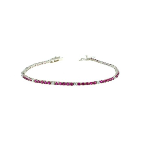 Bracciale tennis con 5 zirconi fucsia e 1 bianco da 2 mm placcato oro bianco in argento 925