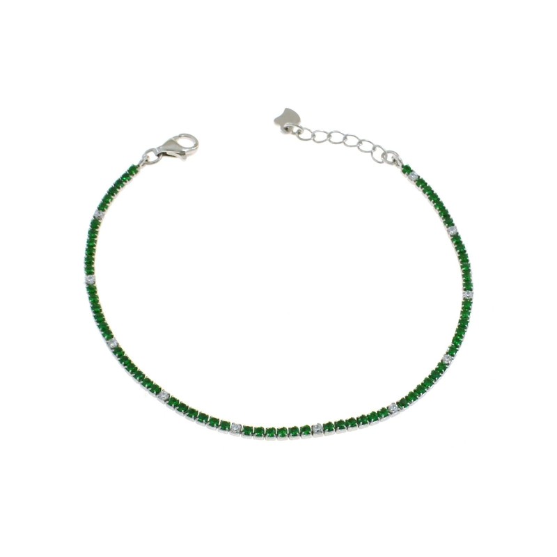 Tennis bracelet with 6 green and 1...