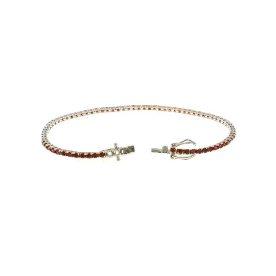 Bracciale tennis placcato oro bianco con zirconi rossi da 2 mm in argento 925