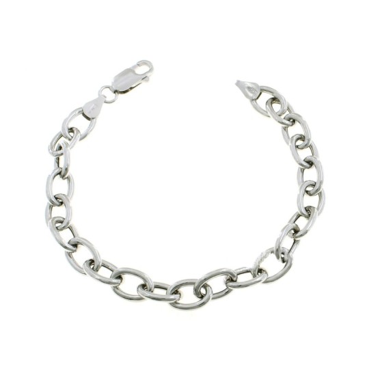 Bracciale maglia rolò ovale da 8 mm placcato oro bianco in argento 925