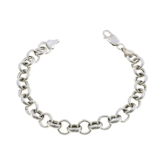 Rolo mesh bracelet ø 8 mm white gold plated in 925 silver