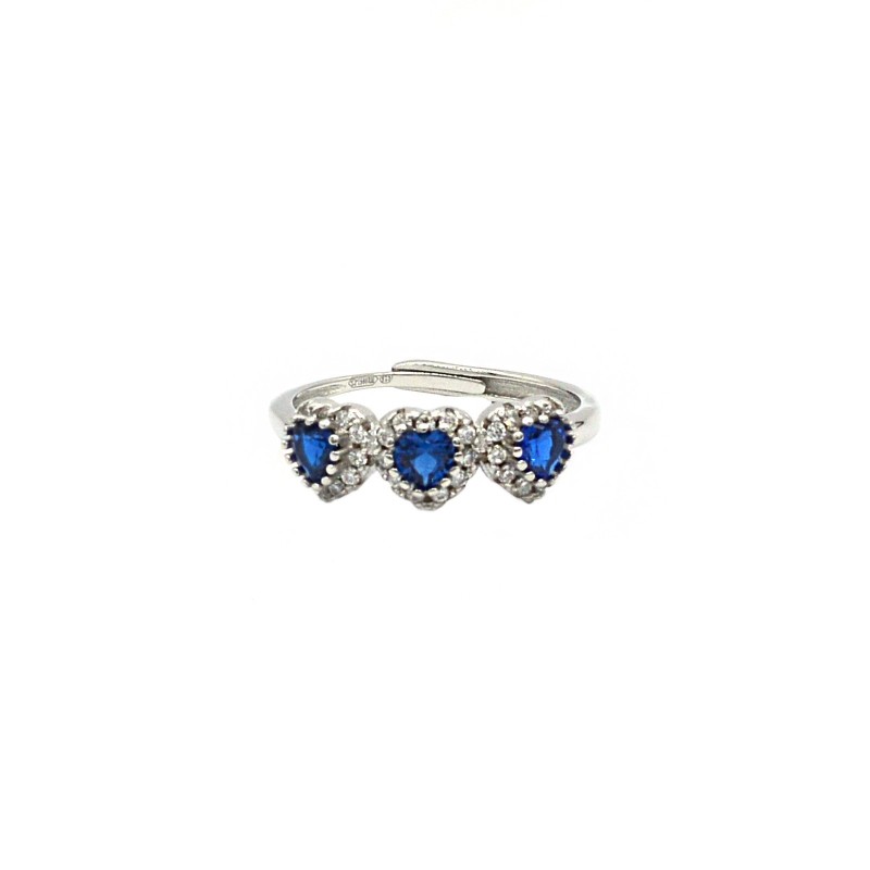 Adjustable ring with 3 hearts of blue...