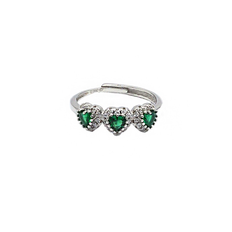 Adjustable ring with 3 green zircon...