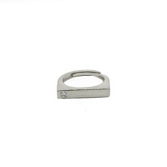 Rectangular adjustable ring with 925 silver white gold plated side white light point