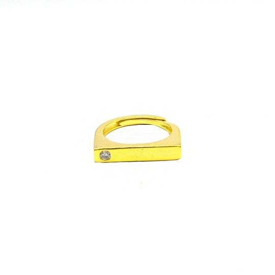 Anello regolabile rettangolare con punto luce bianco laterale placcato oro giallo in argento 925