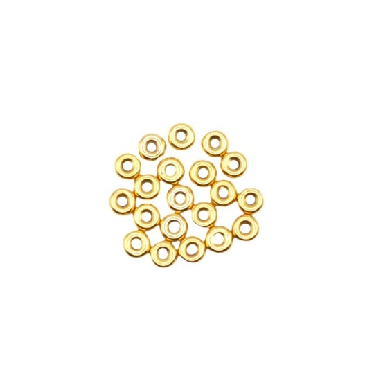 Donuts ø 4.5 mm. with hole ø 1.6 mm. yellow gold plated with 20 pieces in 925 silver