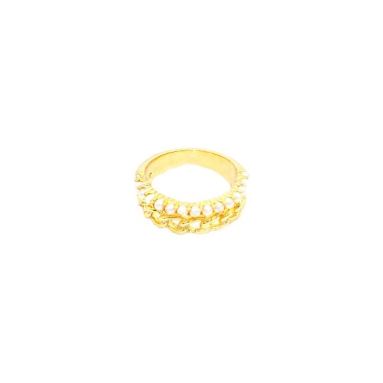 Ring with double segment rigid chain and yellow gold plated beads in 925 silver (size 12)