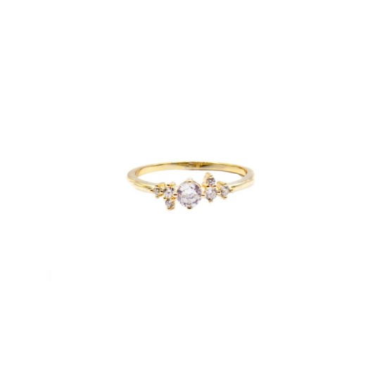 Solitaire ring with white side zircons plated yellow gold in 925 silver (size 12)