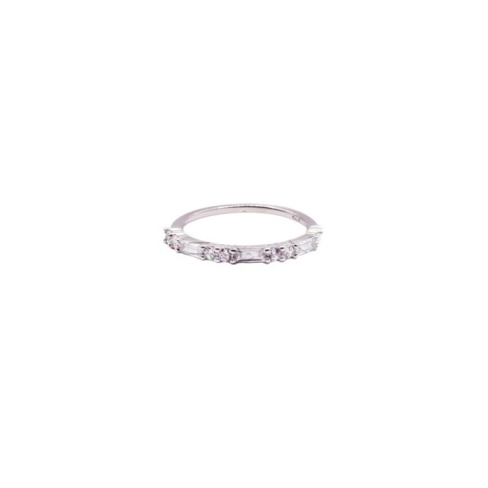 Anello semizirconato bianco con baguette alternate placcato oro bianco in argento 925 (misura 14)