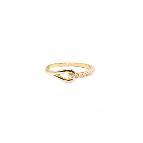 Half-zirconia ring with yellow gold plated shiny drop in 925 silver (size 16)