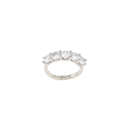 Adjustable ring with 5 5 mm white zircons white gold plated in 925 silver