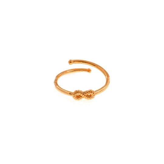 Adjustable wire ring with central striped infinity in yellow gold plated 925 silver