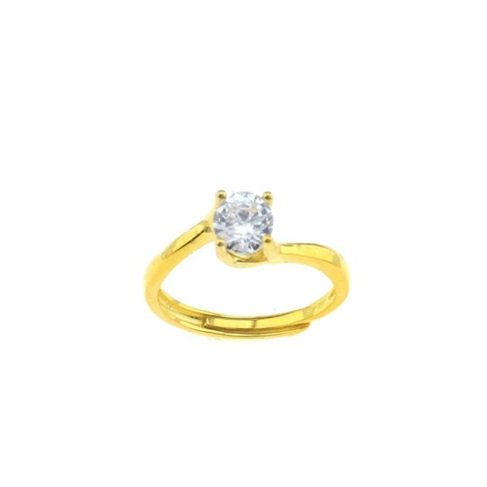 Adjustable solitaire ring with 6 mm white central zircon yellow gold plated in 925 silver