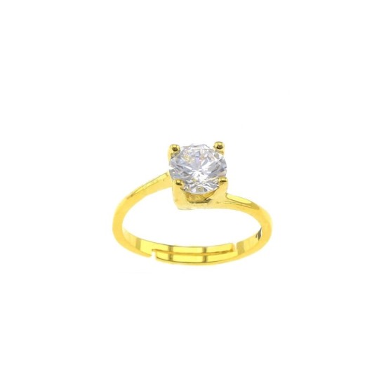 Adjustable solitaire ring with 7 mm white central zircon yellow gold plated in 925 silver