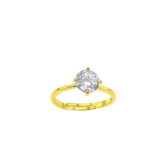 Adjustable solitaire ring with 7 mm white central zircon yellow gold plated in 925 silver