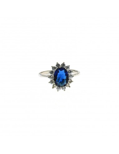 White gold plated ring with blue oval...