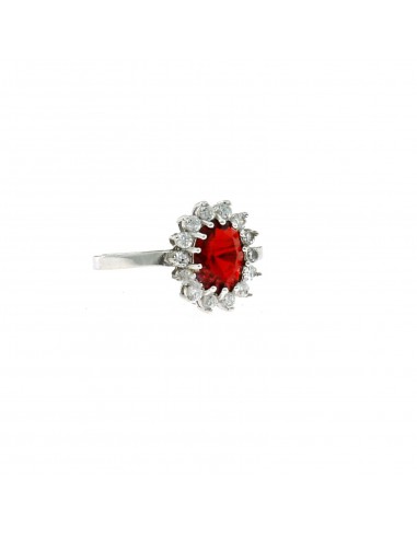 White gold plated ring with red oval...