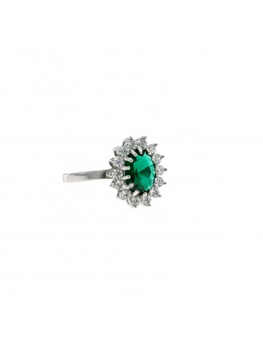 White gold plated ring with green...