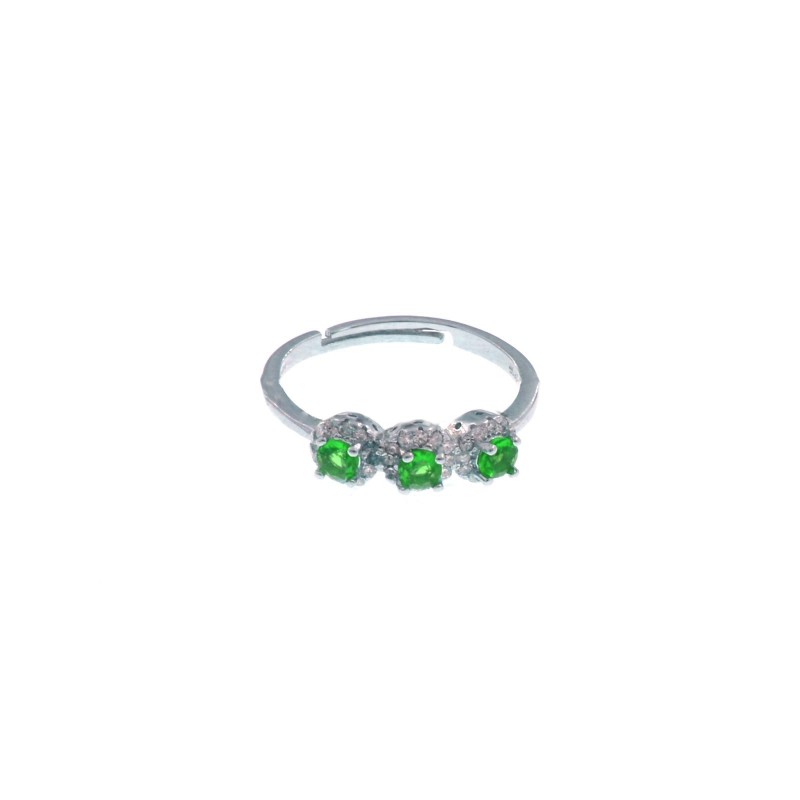 Adjustable trilogy ring with green...