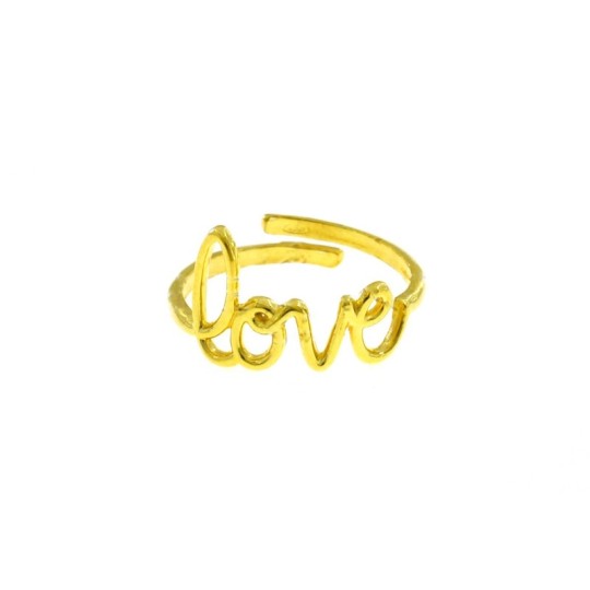 Anello regolabile con scritta "love" a filo placcato oro giallo in argento 925