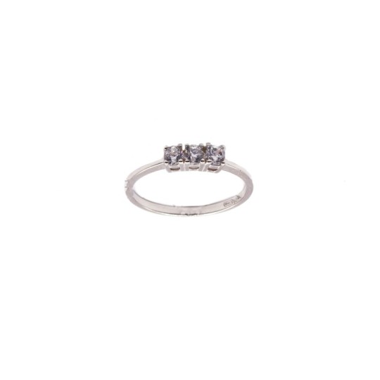 Trilogy ring with 3 mm white zircons plated white gold in 925 silver (Size 10)