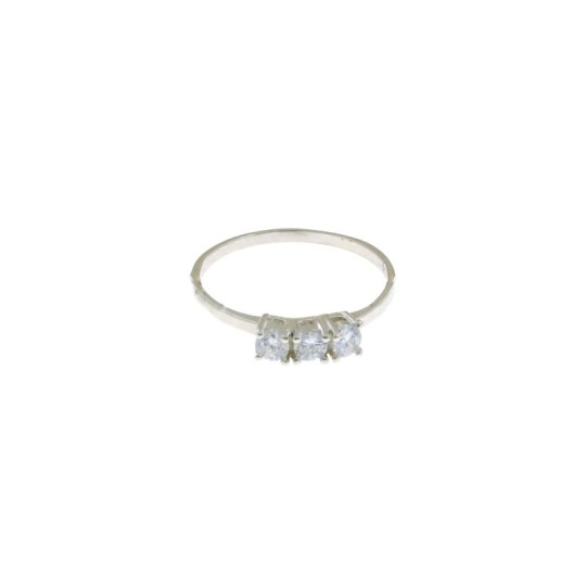 Trilogy ring with 3 mm white zircons plated white gold in 925 silver (Size 13)