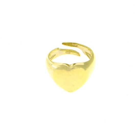 Yellow gold plated heart shield pinky ring in 925 silver