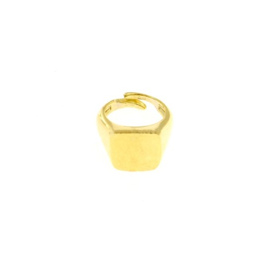 Yellow gold plated square shield adjustable pinky ring in 925 silver