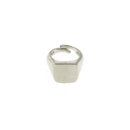 White gold plated square shield adjustable pinky ring in 925 silver