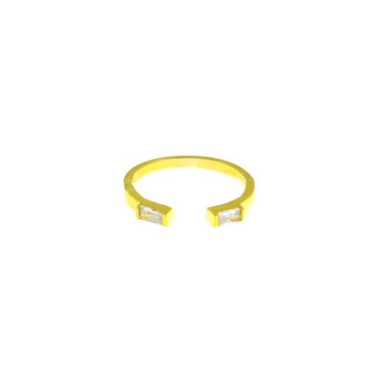 Adjustable ring with white baguette zircons, yellow gold plated in 925 silver