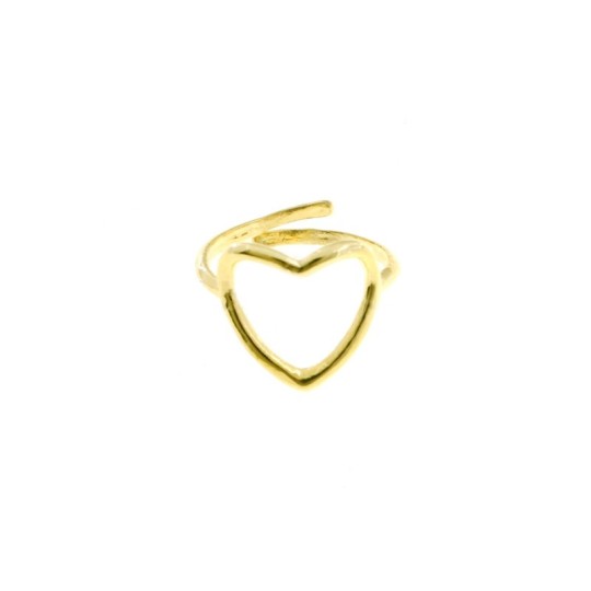 Yellow gold plated adjustable ring with 14x14 mm wire curved heart in 925 silver