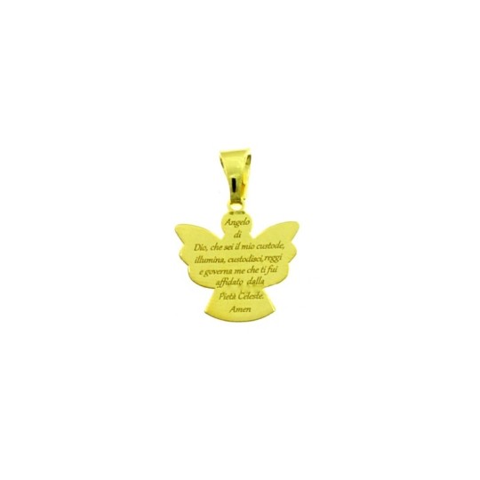 Angel plate pendant with prayer "Angel of God" engraved 16x17 mm yellow gold plated in 925 silver