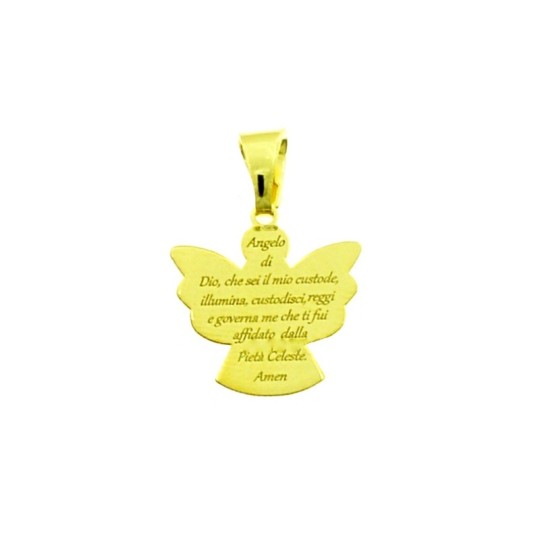 Angel plate pendant with prayer "Angel of God" engraved 25x24 mm yellow gold plated in 925 silver