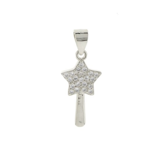 White gold-plated semi-zirconia magic wand pendant in 925 silver