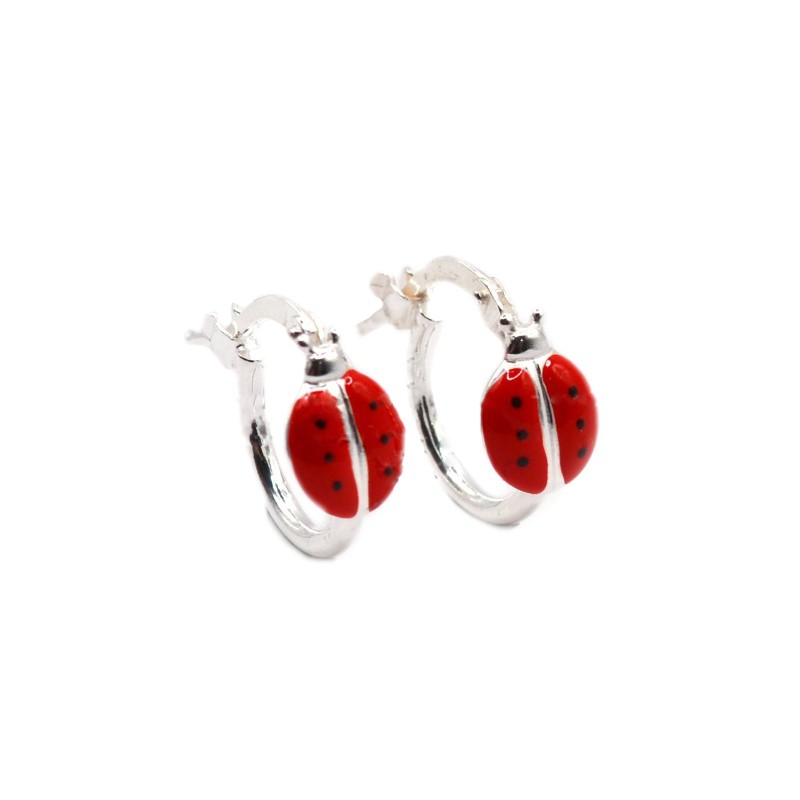 Tubular hoop earrings with red...