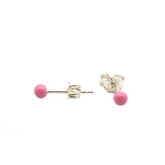 Pink enamelled sphere earrings white gold plated in 925 silver