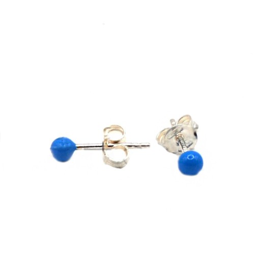 White gold plated blue enamelled sphere earrings in 925 silver