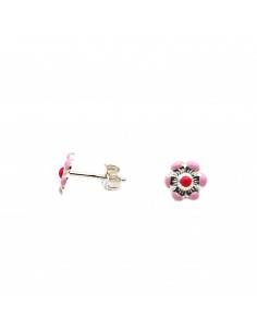 Pink enamelled flower stud...