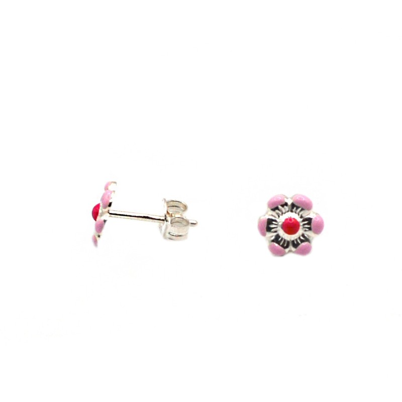 Pink enamelled flower stud earrings...