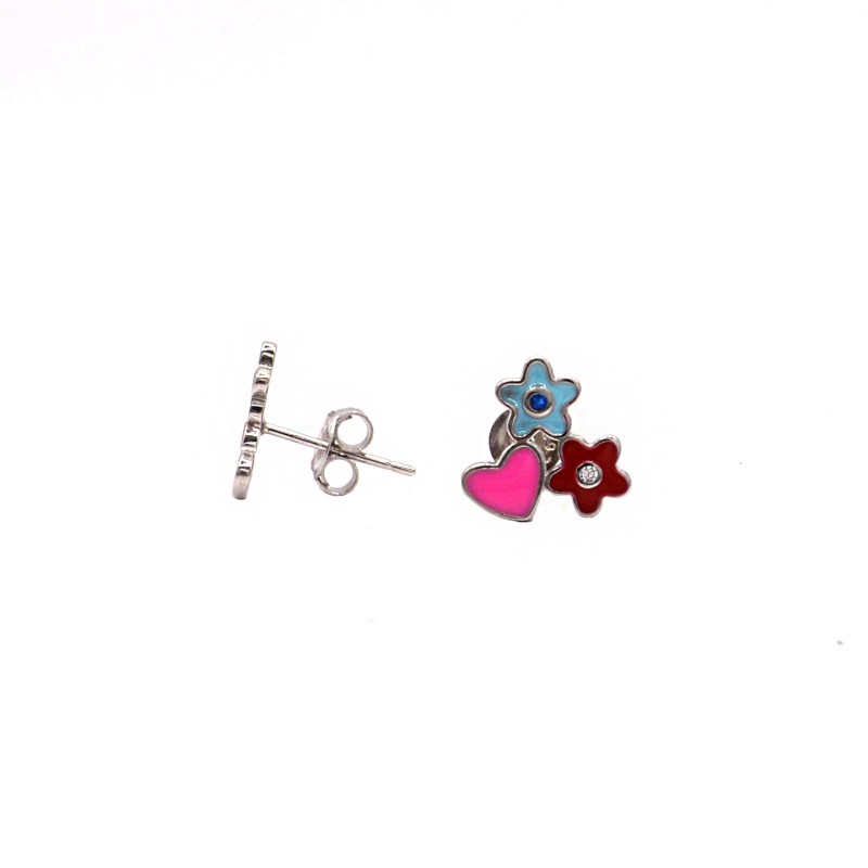 Heart lobe earrings with multicolor...