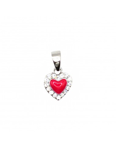 White enamel heart zircon pendant on...