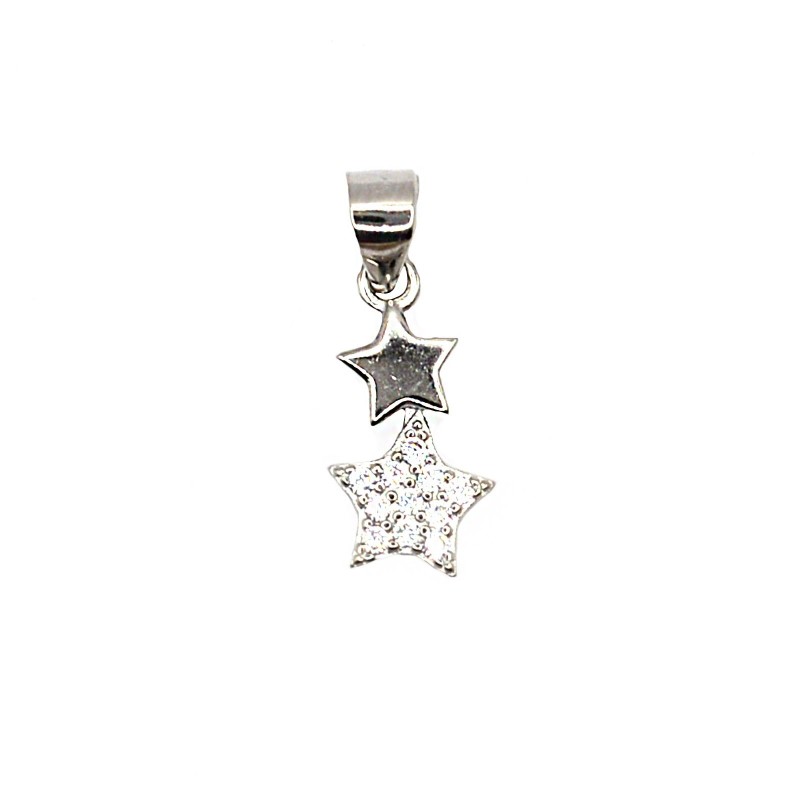 Two star pendant in white gold plated...