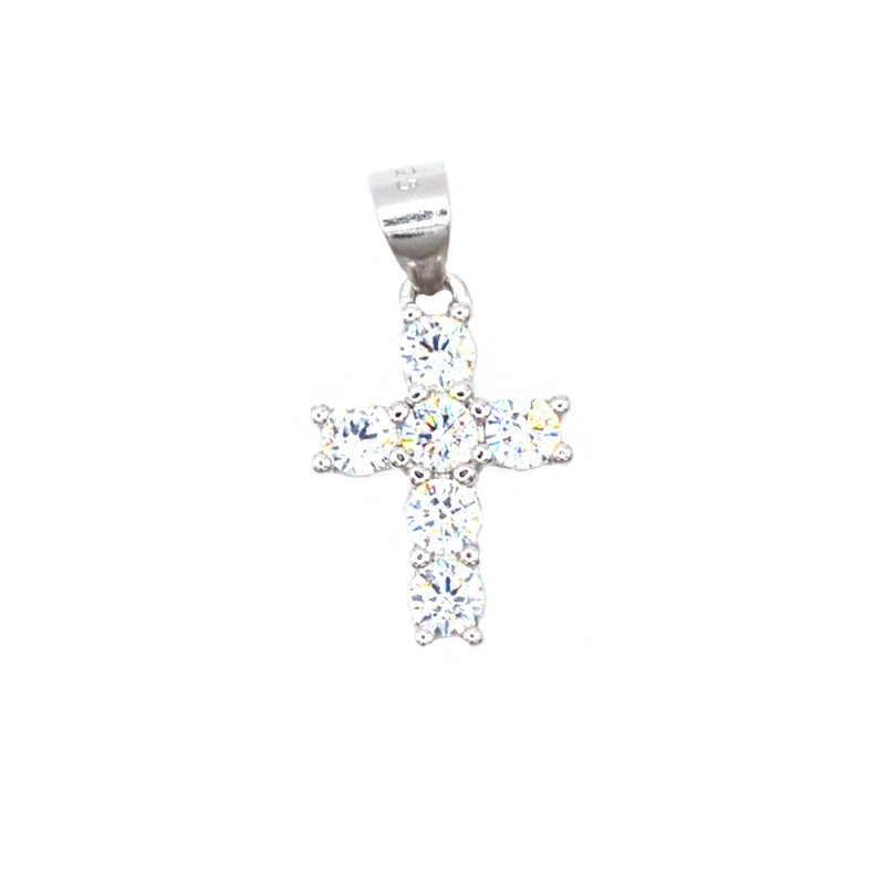 Cross pendant with white zircons...